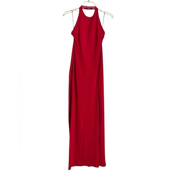 Susana Monaco Red Halter Low Back Slit Dress with Attached Bodysuit Lining NEW - Picture 4 of 8